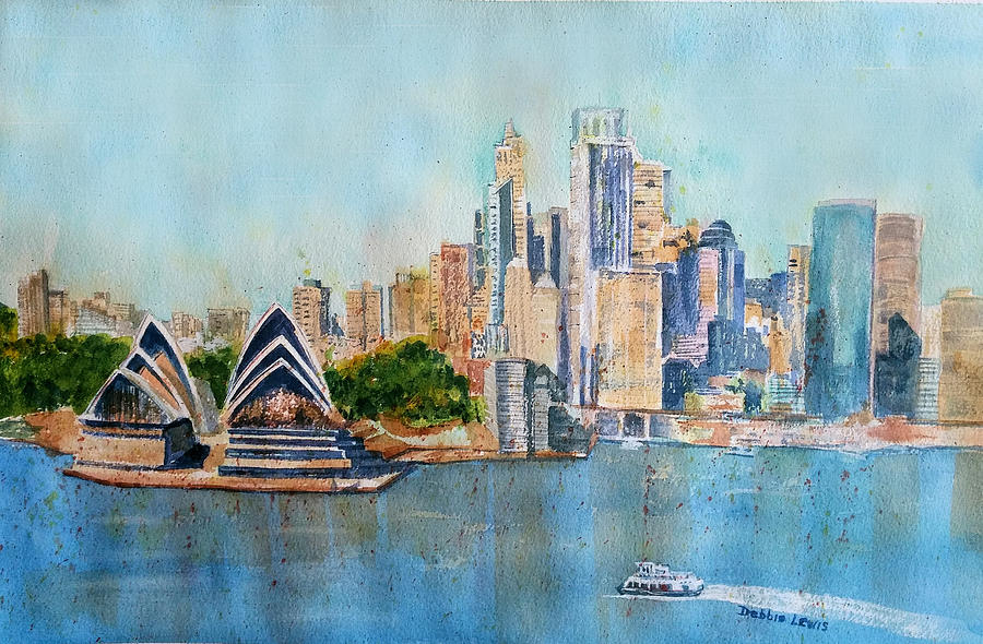 Colorful Sydney Harbor Painting by Debbie Lewis