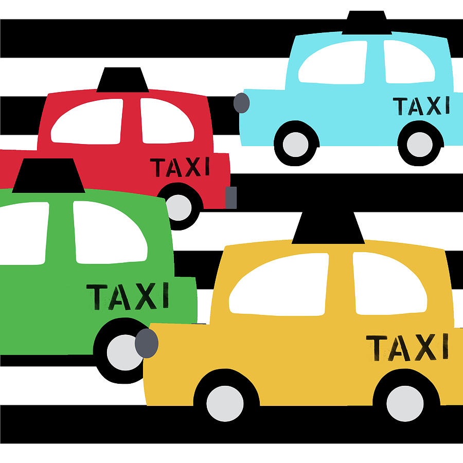 Car Digital Art -  Colorful Taxis- Art by Linda Woods by Linda Woods