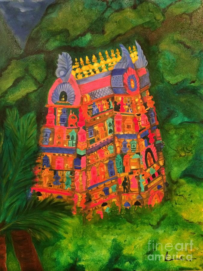 Colorful Temple Gopuram Painting by Brindha Naveen