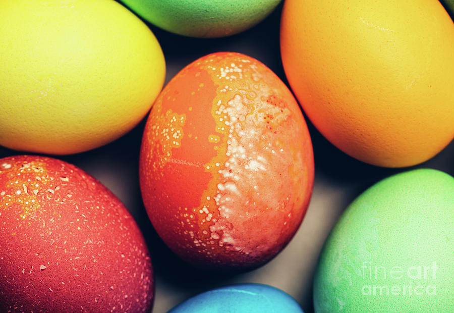 Colorful textured eggs in a close-up shot. Photograph by Michal Bednarek