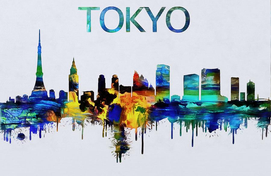 Colorful Tokyo Skyline Silhouette Painting by Dan Sproul