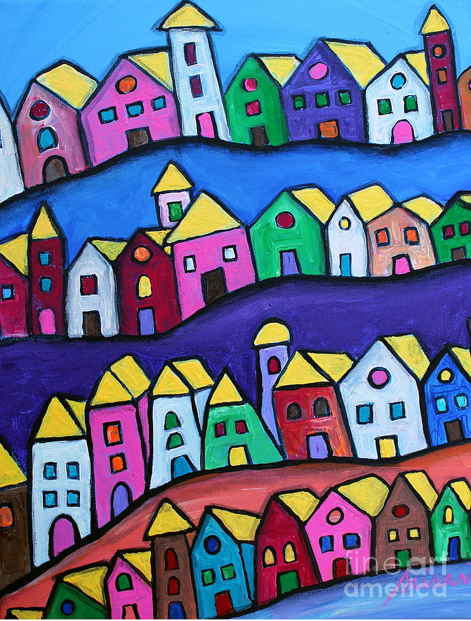 Colorful Town Painting by Pristine Cartera Turkus