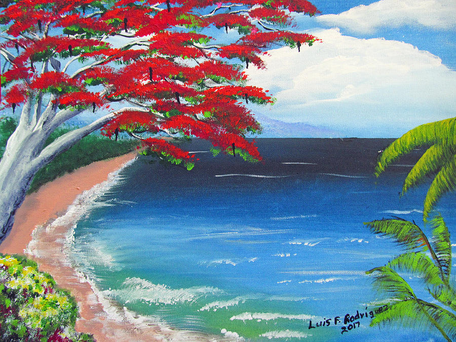 Flamboyant Painting - Colorful Tropical Seascape by Luis F Rodriguez