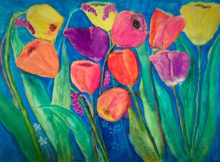 Colorful Tulips Painting by Anne Sands