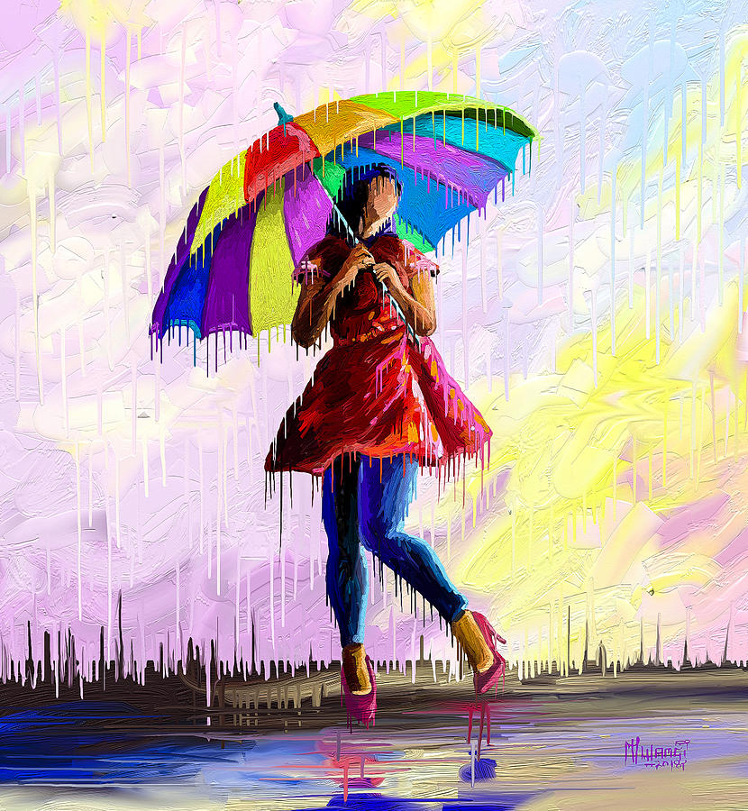 Summer Painting - Colorful Umbrella by Anthony Mwangi