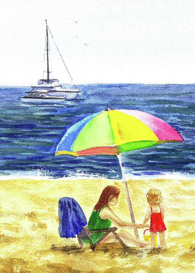 Colorful Umbrella On The Beach	 Painting by Irina Sztukowski