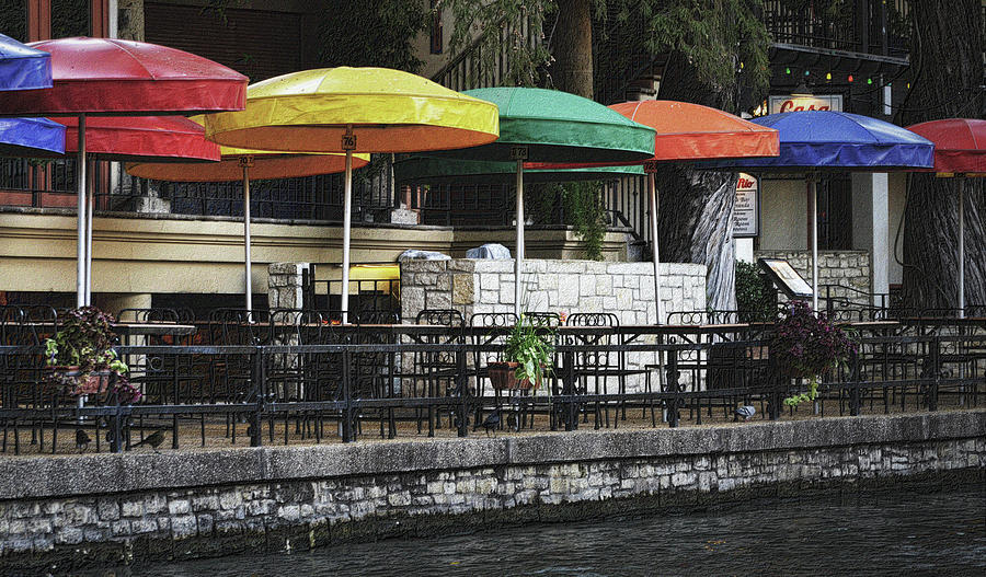 Colorful Umbrellas on the Riverwalk Photograph by Nadalyn Larsen