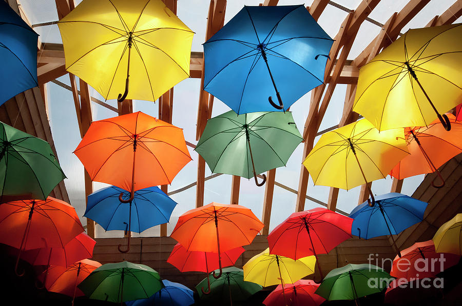 Colorful Umbrellas In The Sky Photograph
