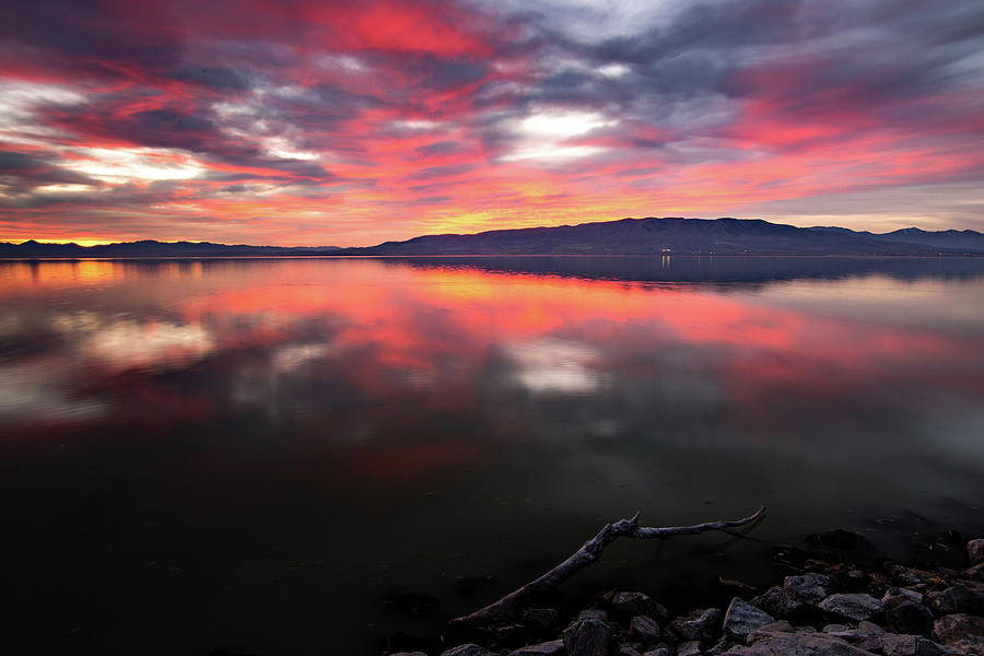 Colorful Utah Lake Sunset Photograph by Wesley Aston