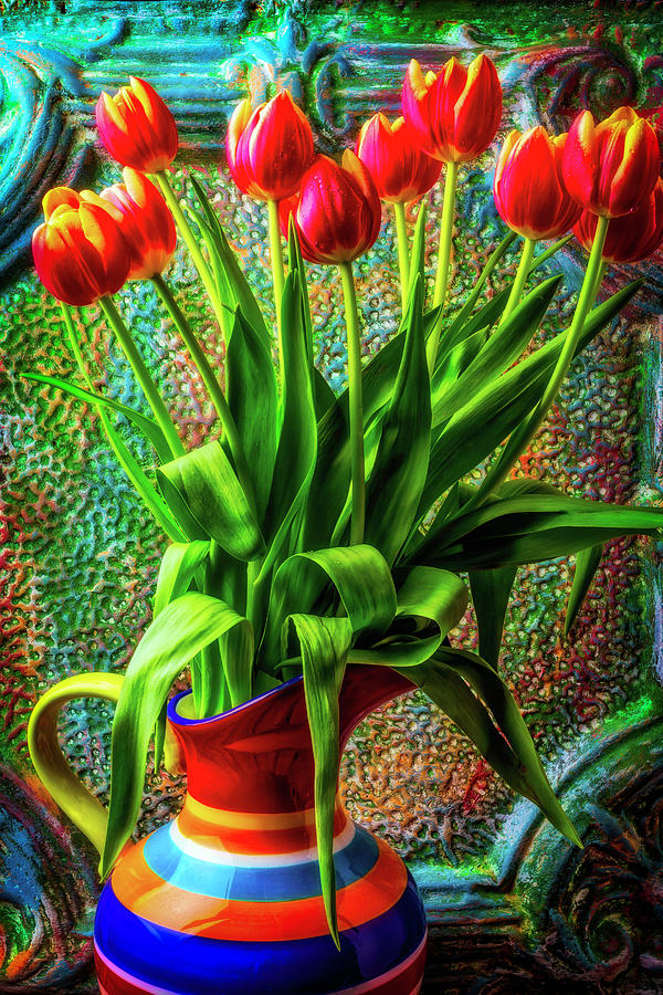 Colorful Vase Of Tulips Photograph by Garry Gay