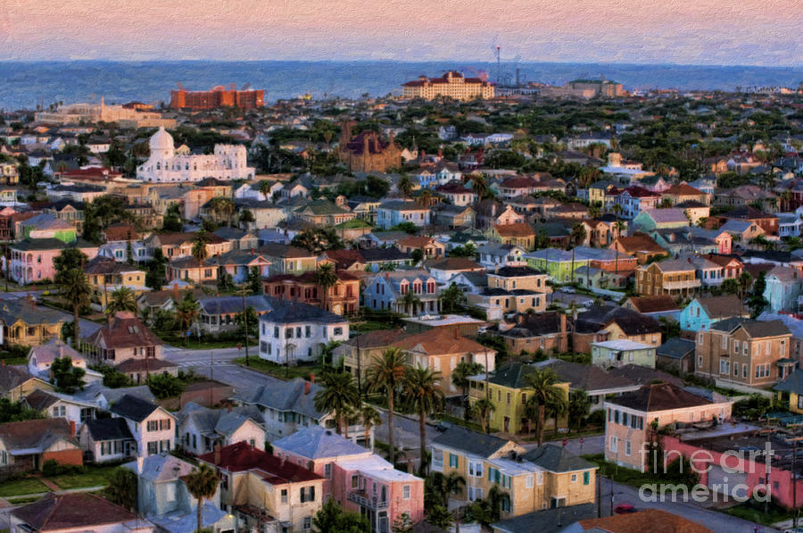 Skyline Photograph - Colorful View of Galveston Neighborhoods by Barbara Rabek