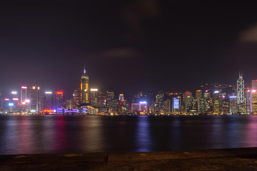 Colorful View of the night Hong Kong from the Kowloon Peninsula ...