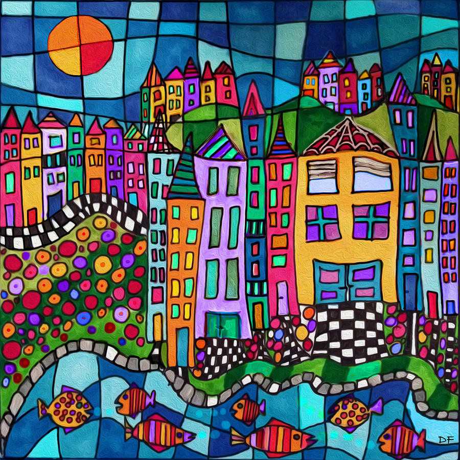 Colorful Village Mixed Media by Dora Ficher