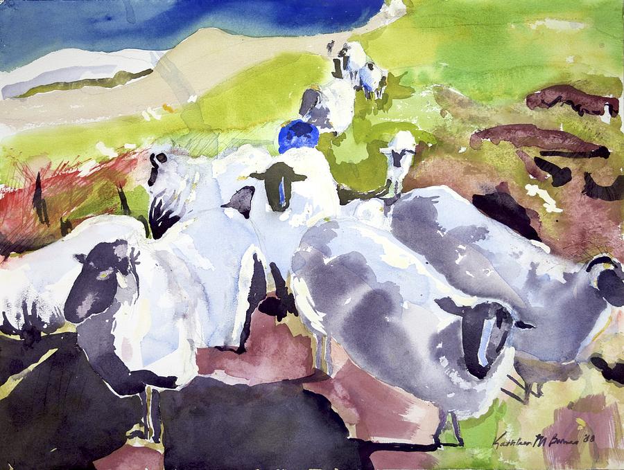 Colorful Waiting Sheep Painting by Kathleen Barnes