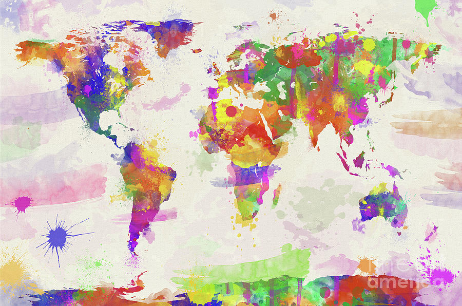 Colorful Watercolor World Map Digital Art by Zaira Dzhaubaeva