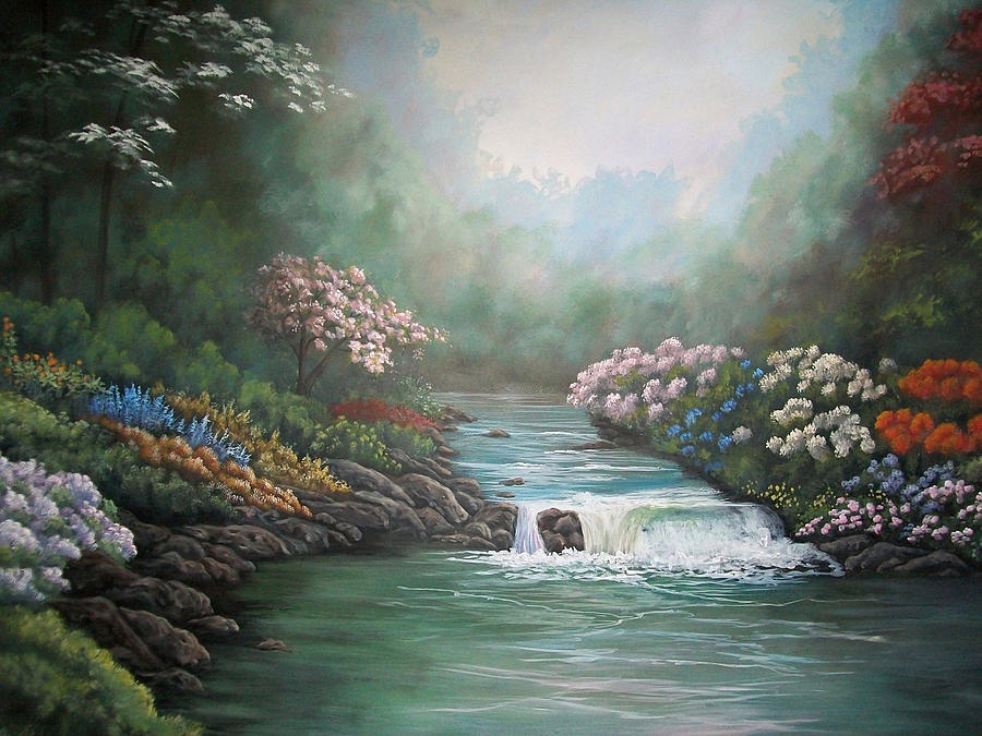 Flower Painting - Colorful Waterfall by Sandra Poirier
