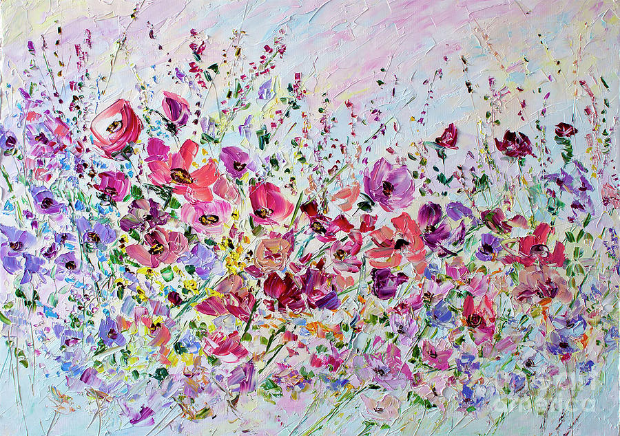 Colorful Wildflowers Red Purple Lilac Pink Custom Wall Art Painting By Marina Matkina