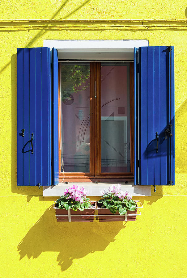 Colorful yellow and blue window in Burano Venice Italy Photograph by Matthias Hauser