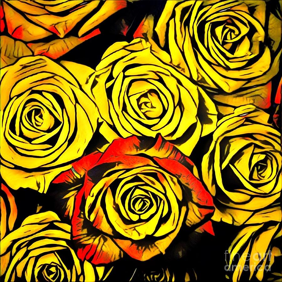 Colorful yellow and red roses Digital Art by Amy Cicconi