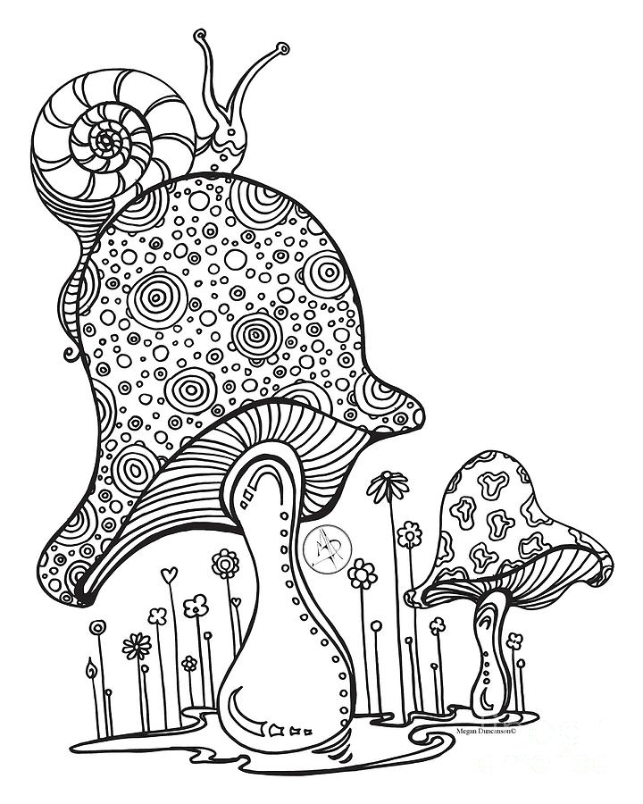 Download Coloring Page With Beautiful Mushroom And Snail Drawing By ...