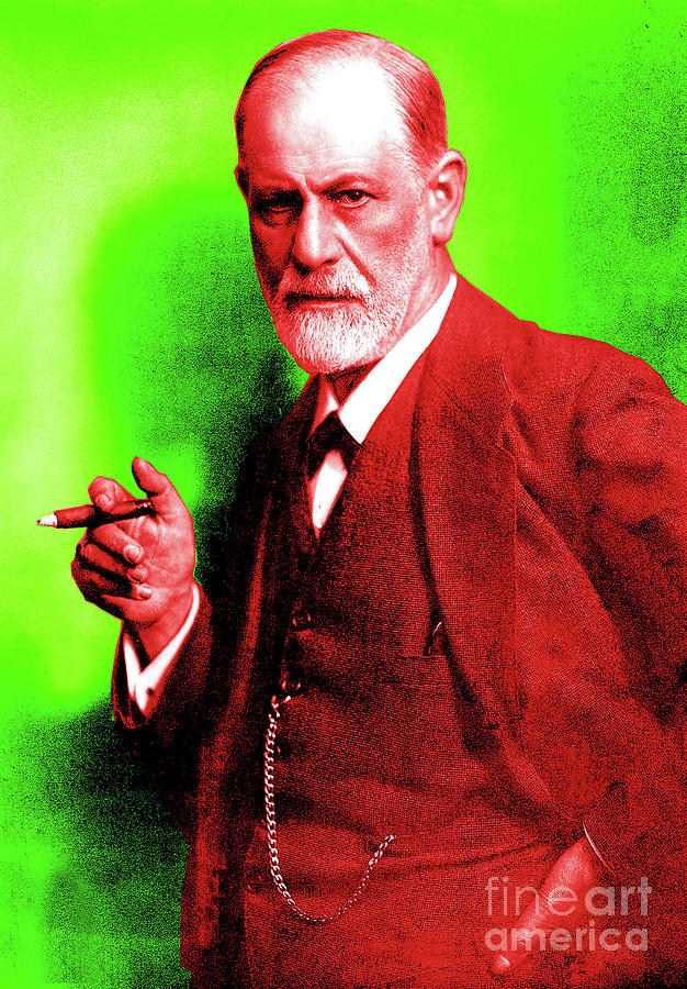 Portrait Photograph - Colorized photo of Sigmund Freud  Green and Brown by English School