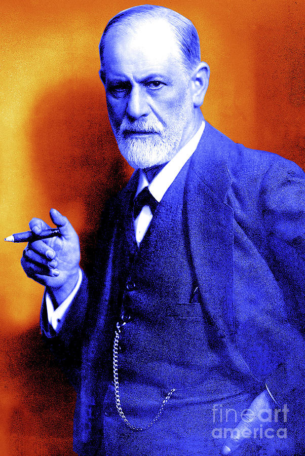 Colorized photo of Sigmund Freud  Orange and Purple Photograph by English School