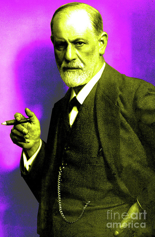 Colorized photo of Sigmund Freud  Purple and Green Photograph by French School