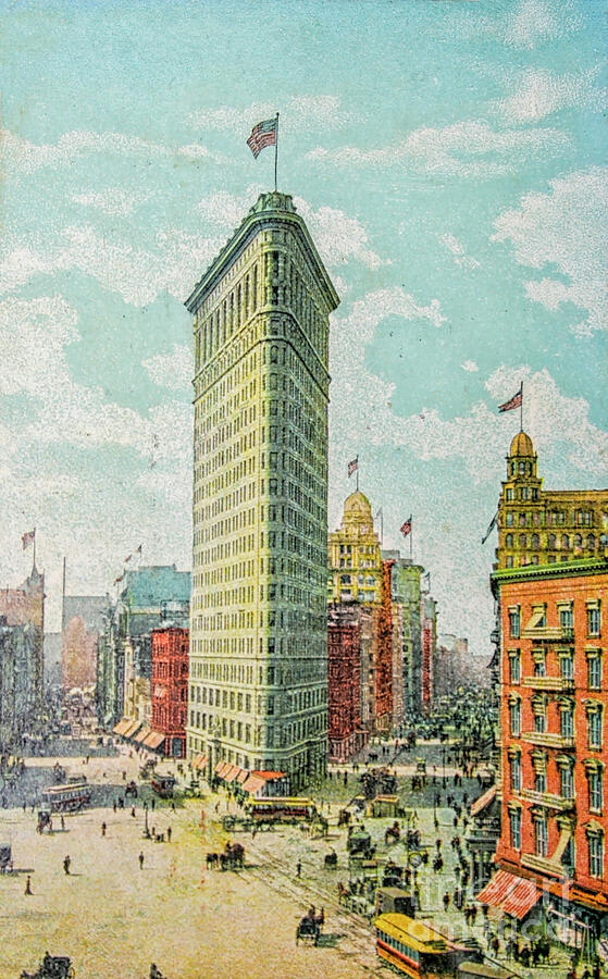 Colorized vintage photograph of Flatiron building in New York  Digital Art by Patricia Hofmeester