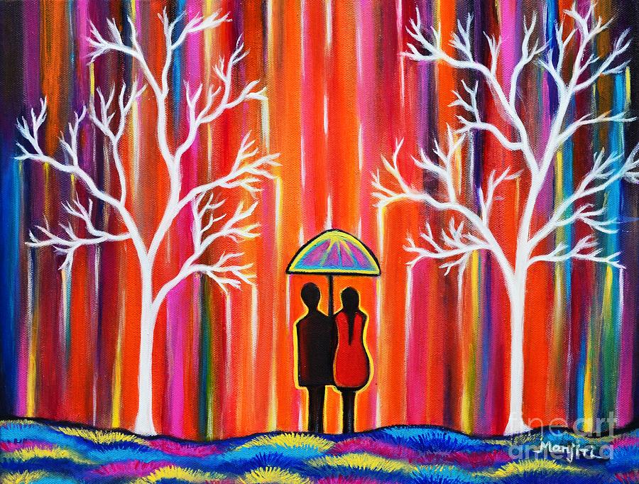 Colors of Love romantic colorful rainy painting Painting by Manjiri Kanvinde