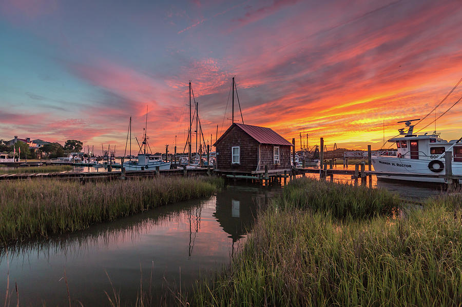 Sunset Photograph - Colors of Shem Creek - Mt. Pleasant SC by Donnie Whitaker
