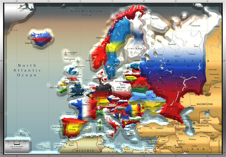 Colors of the World - Modern Portrait of Modern Europe - 3D Map Digital Art by Serge Averbukh