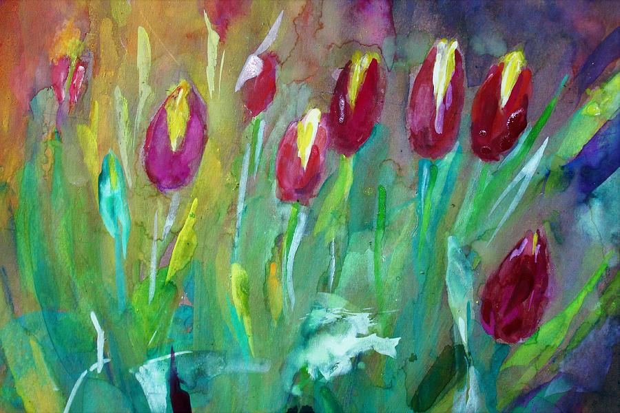 Colors of tulips Painting by Khalid Saeed