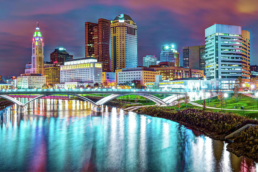 Colors Over Columbus Ohio City Skyline Photograph by Gregory Ballos