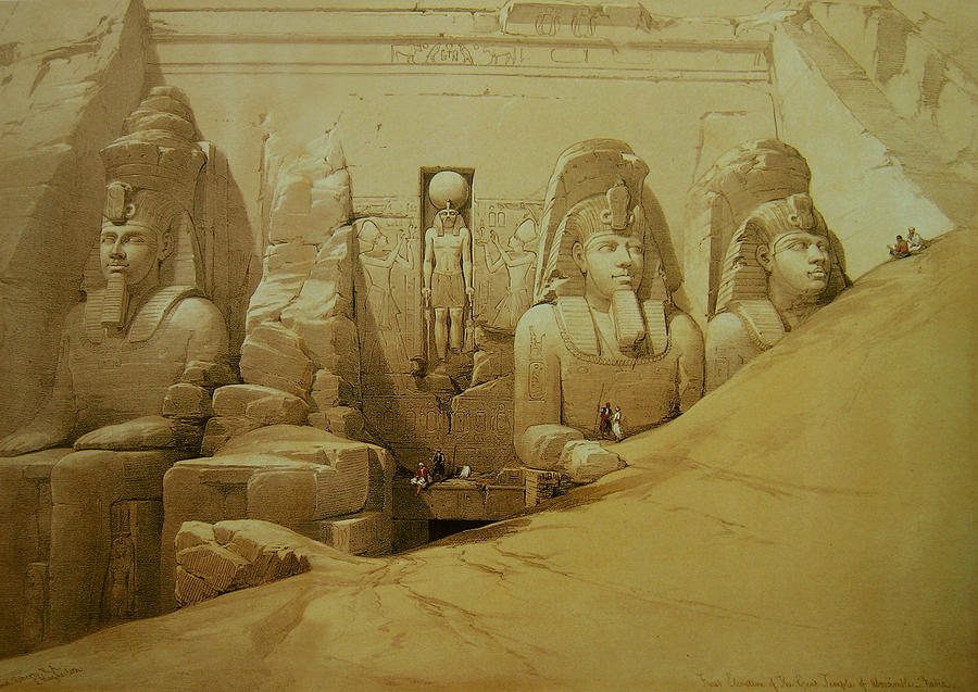 Colossal figures in front of the Great Temple of Aboo-Simbel Painting by David Roberts