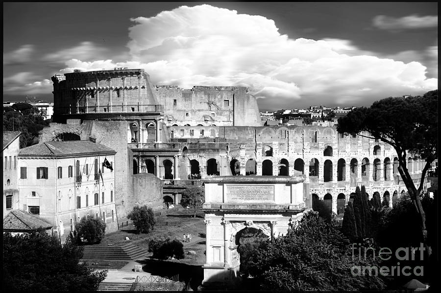 Colosseum from Roman Forums Black and White  Photograph by Stefano Senise