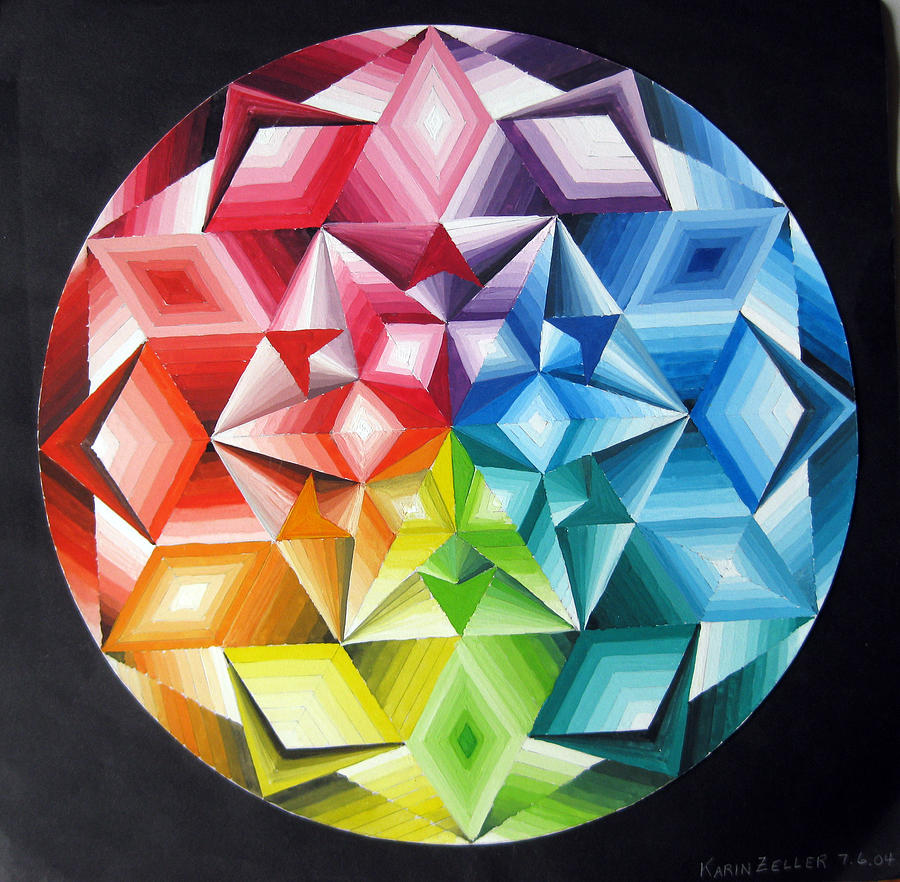 Colour wheel Mandala Painting by Karin Zeller