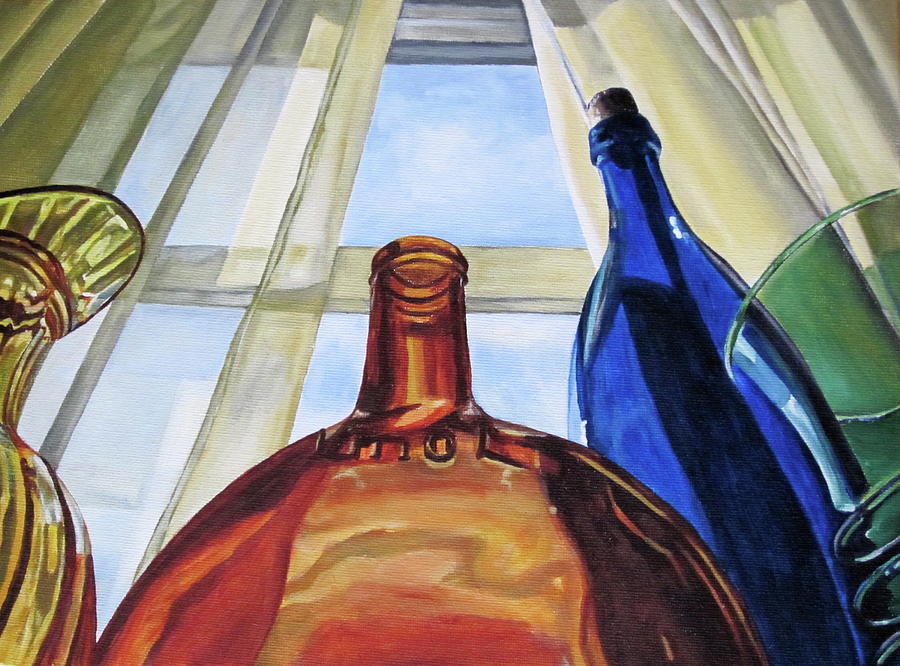 Bottle Painting - Coloured glass bottles by Lillian  Bell