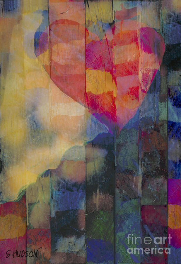 colourful abstract Valentine - Heart Afloat Painting by Sharon Hudson