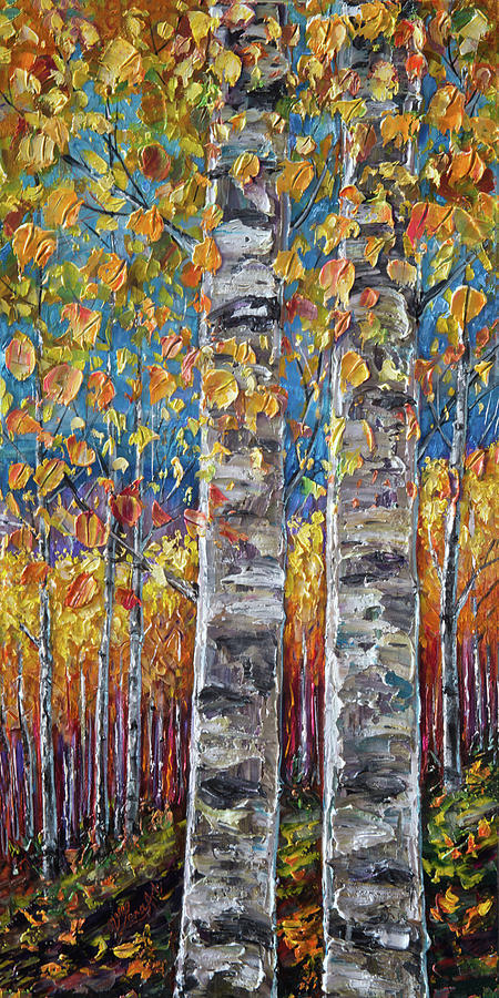 Colourful Autumn Aspen Trees by Lena Owens @OLena Art Digital Art by Lena Owens - OLena Art Vibrant Palette Knife and Graphic Design