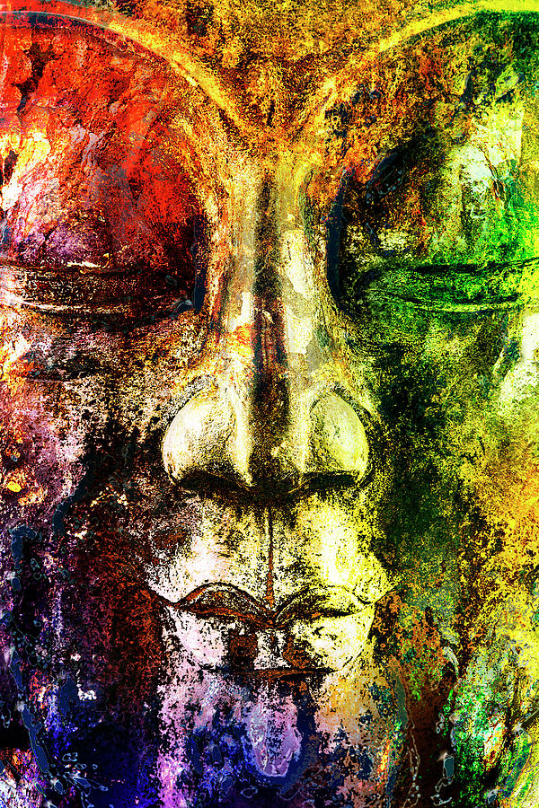 Colourful Buddha painted on wood Digital Art by 2bhappy4ever
