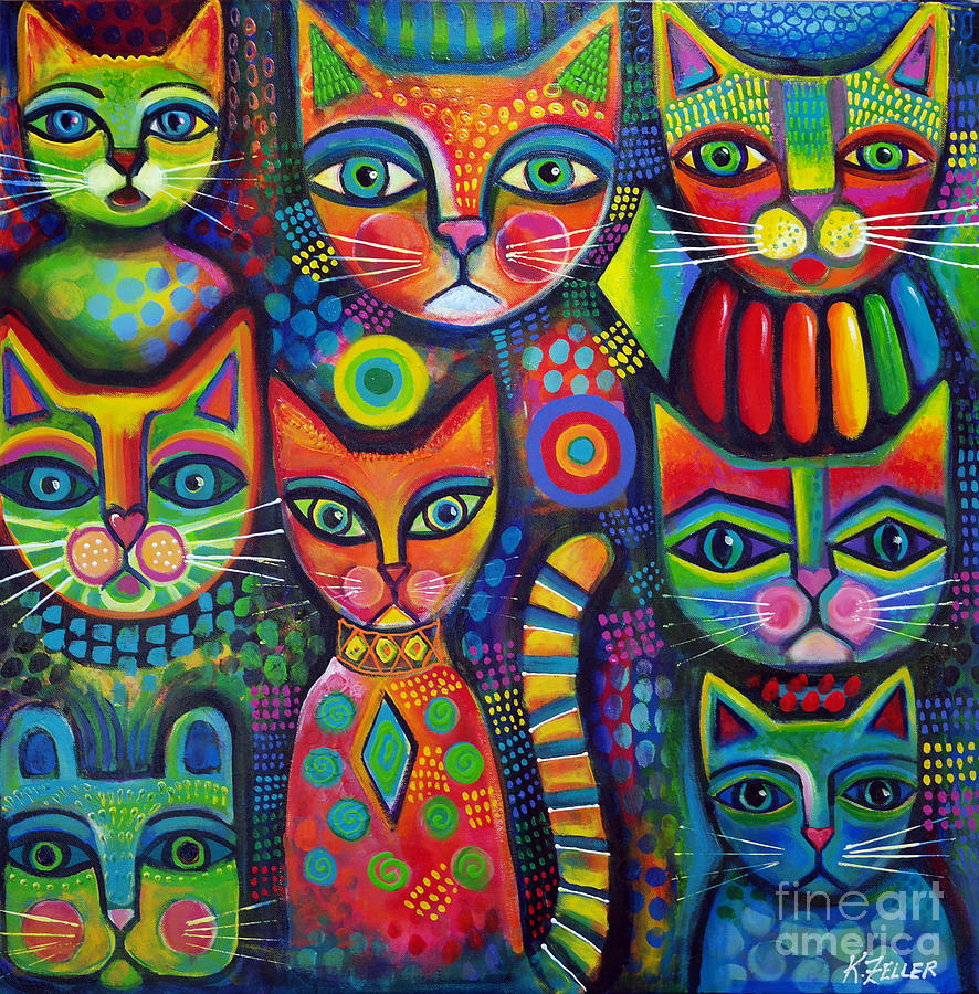 Abstract Painting - Colourful Cats by Karin Zeller