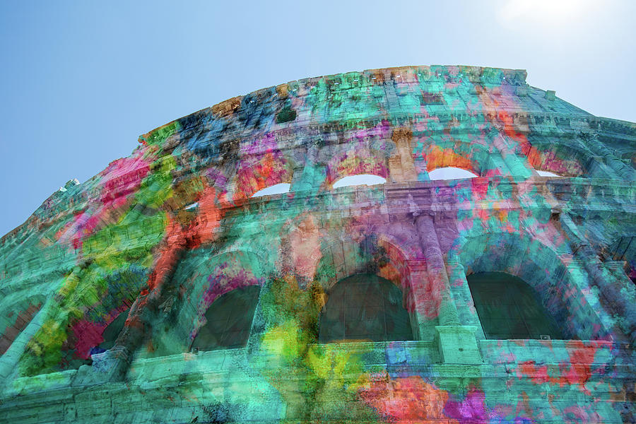 Colourful Grungy Colosseum in Rome Mixed Media by Clare Bambers