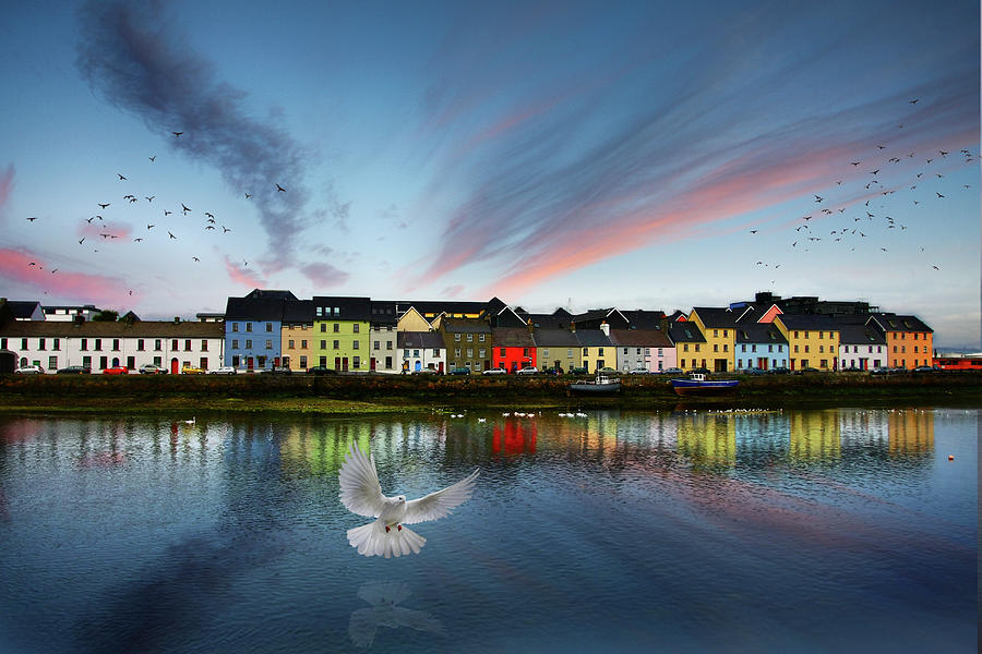 Colourful Houses Along The Long Walk Quayside In Galway, Ireland. Water ...