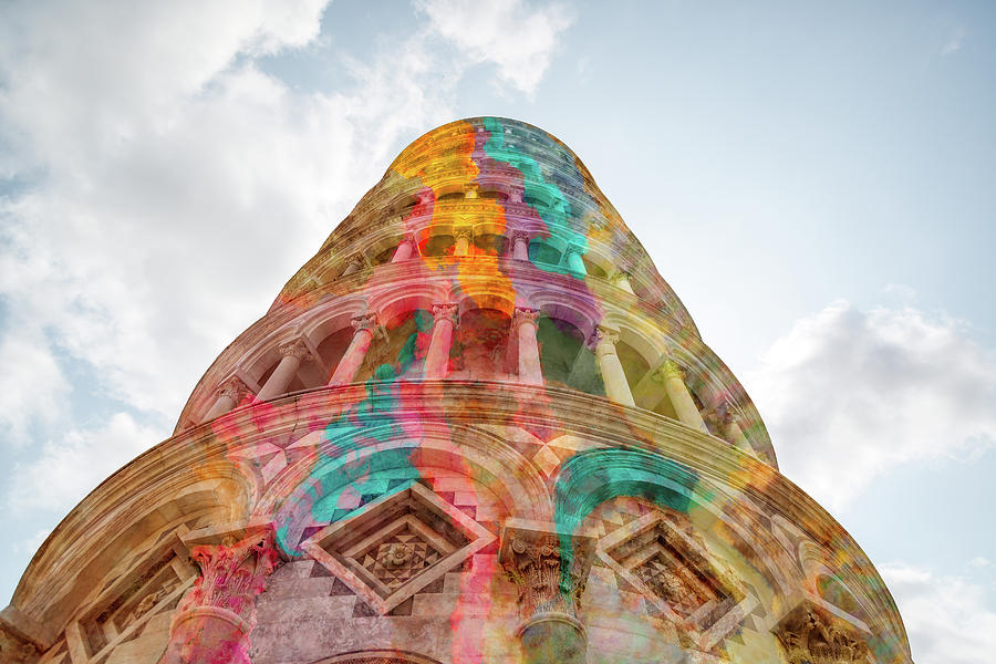 Colourful Leaning Tower of Pisa Mixed Media by Clare Bambers