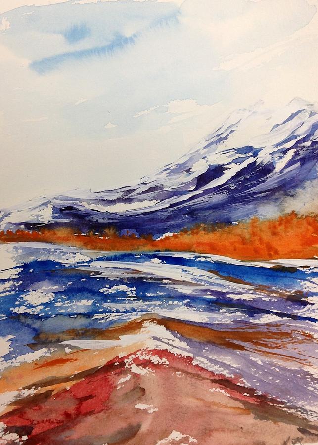 Colourful Peak - River - Banff Painting by Desmond Raymond