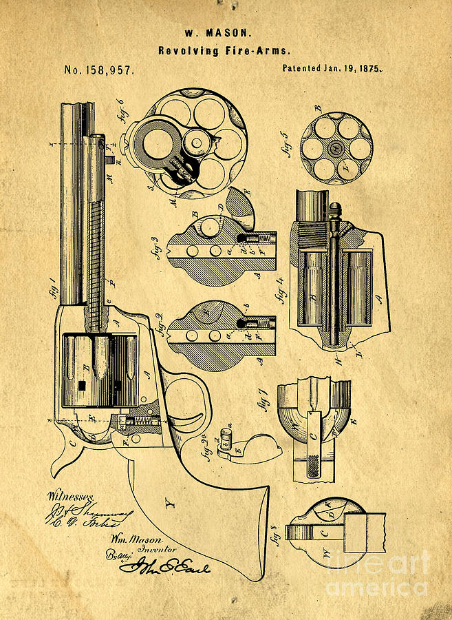 Vintage Digital Art - Colt Peacemaker Patent Art Blueprint Drawing by Edward Fielding
