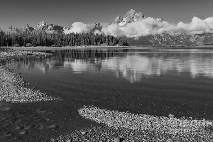 Black And White Photograph - Colter Bay Tranquility - Grand Teton National Park by Sandra Bronstein