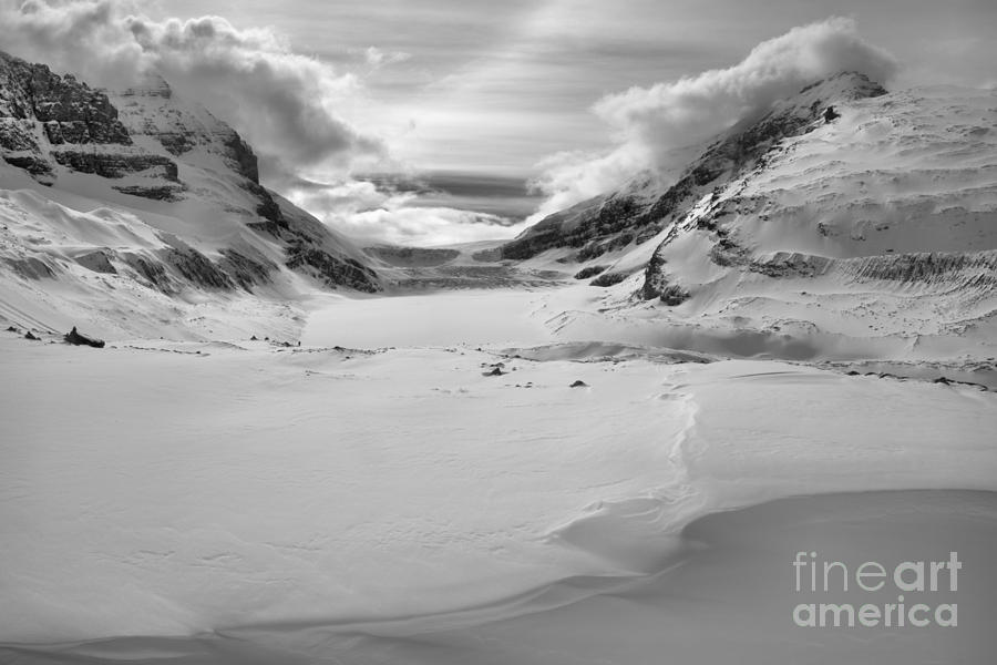 Columbia Icefield Winter Landscape Black And White Photograph by Adam Jewell