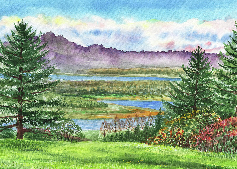 Columbia River Gorge State Of Washington Watercolor Painting