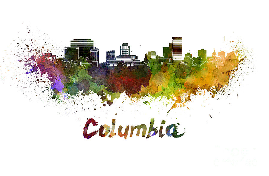 Columbia skyline in watercolor Painting by Pablo Romero